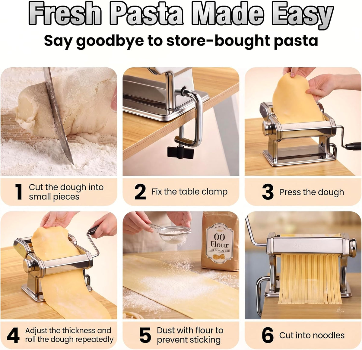 3-in-1 Pasta Maker with 9-Setting Pasta Roller & Cutters, Silver – set view