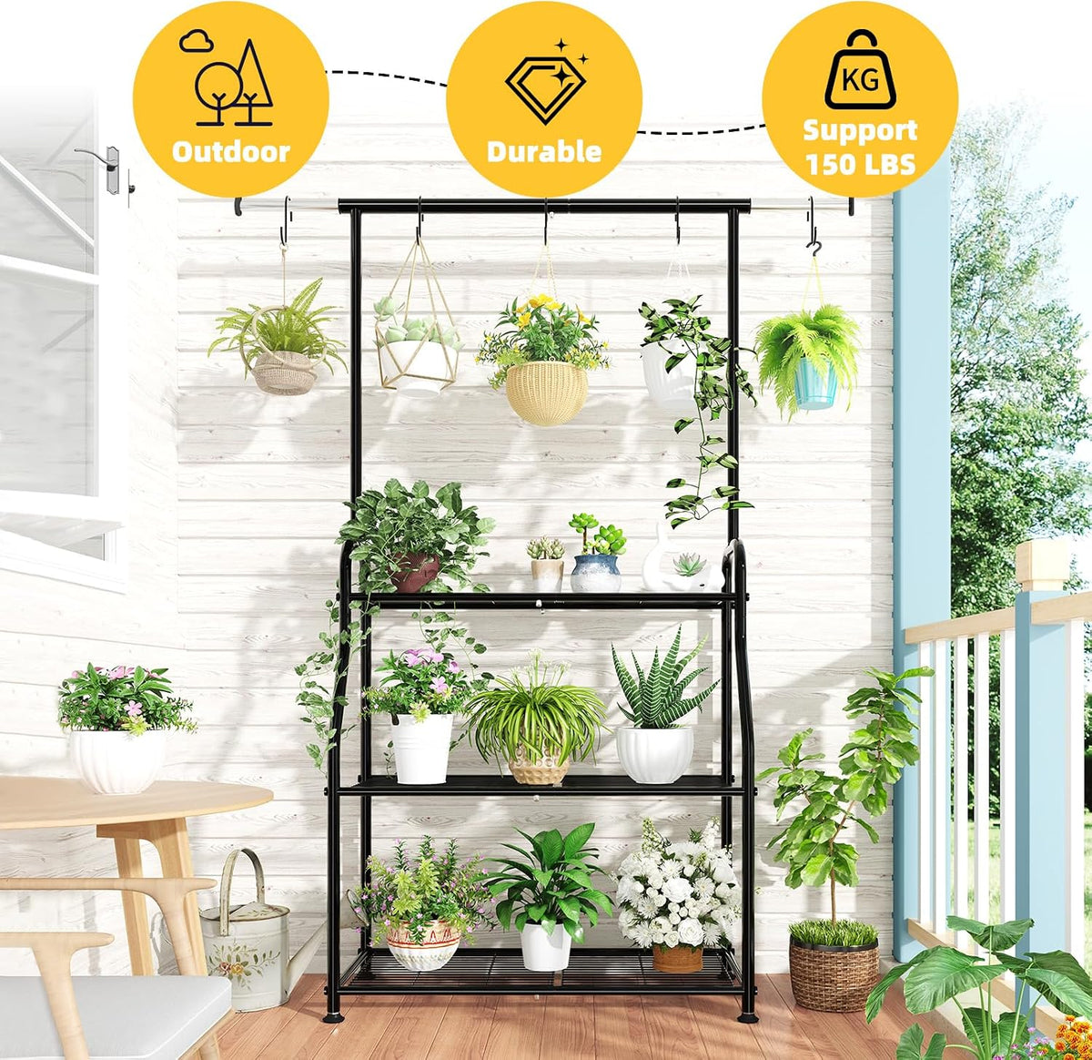 Plant Stand Indoor Outdoor, Heavy Duty Metal 3 Tiered Hanging Plant Shelf – detail