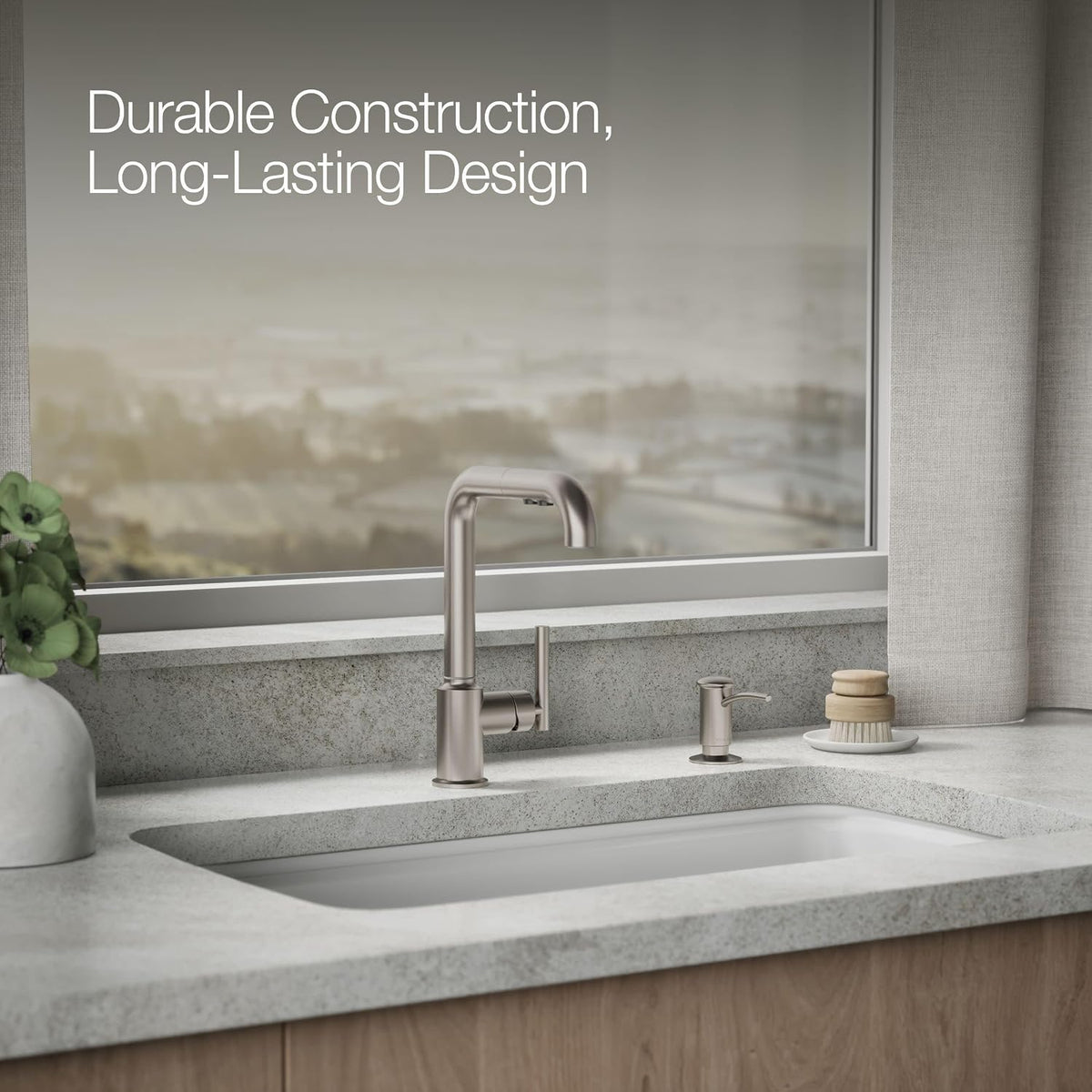 1895-C-VS Kitchen Sink Soap Dispenser with Contemporary Design, Store Liquid – features