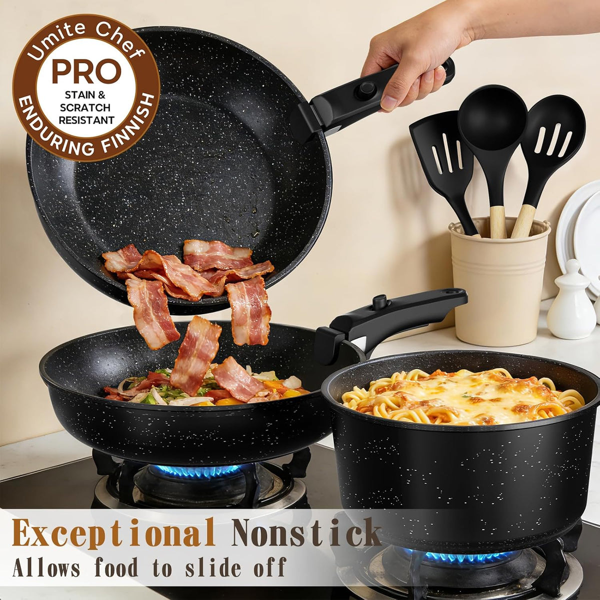 21Pcs Pots and Pans Set Non Stick, Nonstick Ceramic Cookware Sets Detachable – alternate view