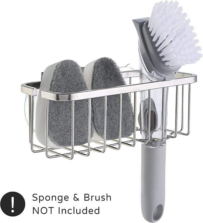Kitchen Sink Sponge Holder Organizer, 304 Stainless Steel, Adhesive Pad Mount