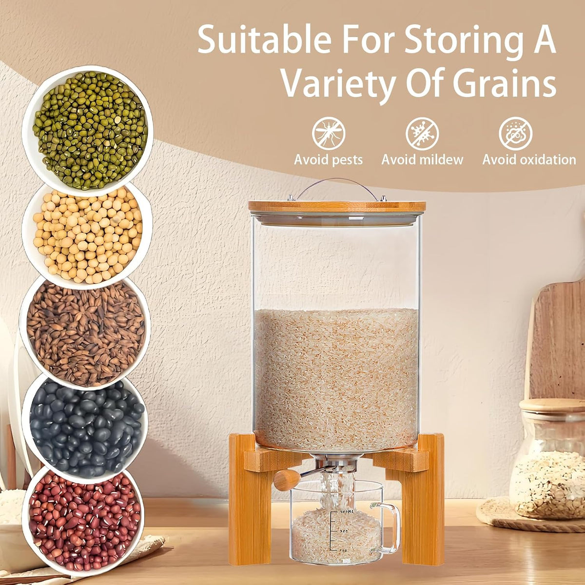 Rice Dispenser, Rice Storage Container, Flour and Cereal Container for Kitchen – features