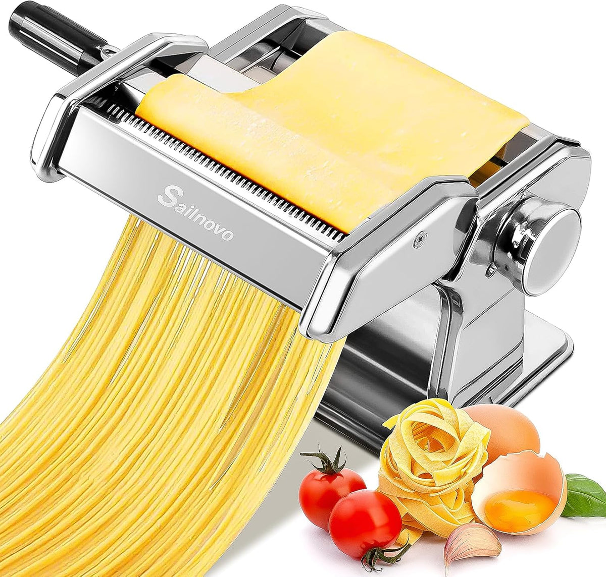 3-in-1 Pasta Maker with 9-Setting Pasta Roller & Cutters, Silver