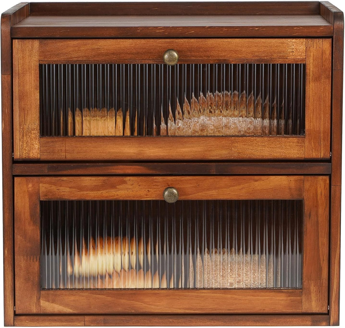 Bread Box for Kitchen Countertop Wooden Bread Storage Container Bin 2 Layer
