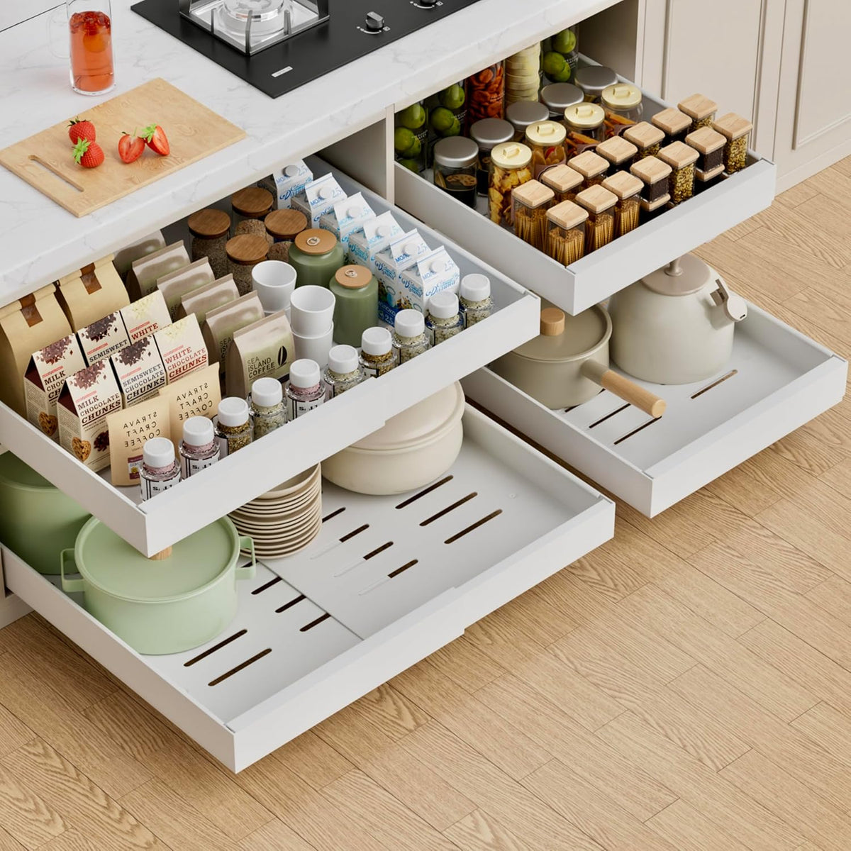 4 Pack Expandable Pull Out Cabinet Organizer,21" Deep