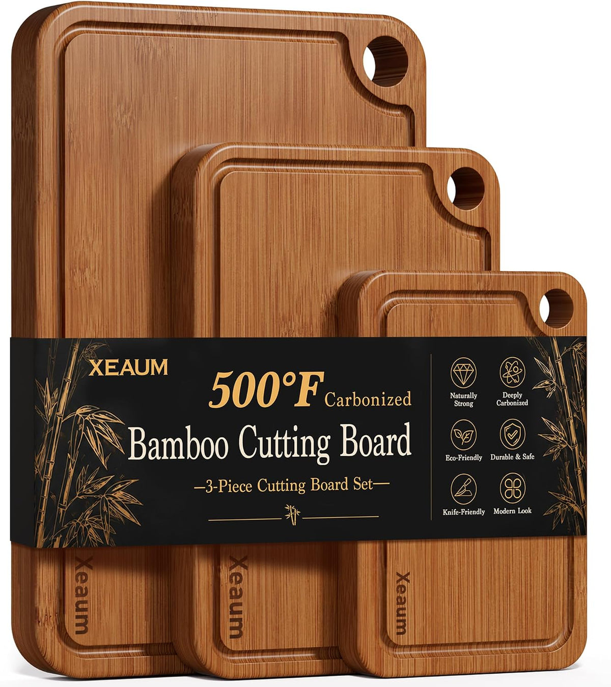 Bamboo Cutting Board 3-Piece Wooden Cutting Board & Knife Sets for kitchen