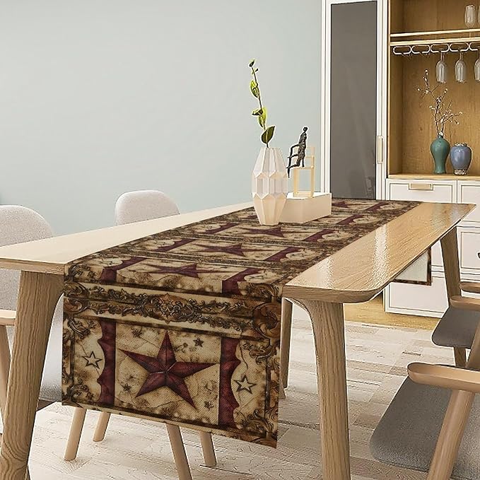 Table Runner, Brown Geometric Texas Star Design, 13 x 60 Inch