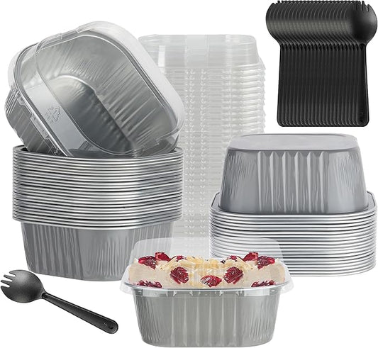 Mini Cake Tins with Lids, BAKINGPAK 30PCS 10OZ Mini Cake Pans with Lids Mini Aluminum Pans with Lids Mini Disposable Cake Pans with Lids Mini Square Cake Pans with Lids for Holiday Party, Ash