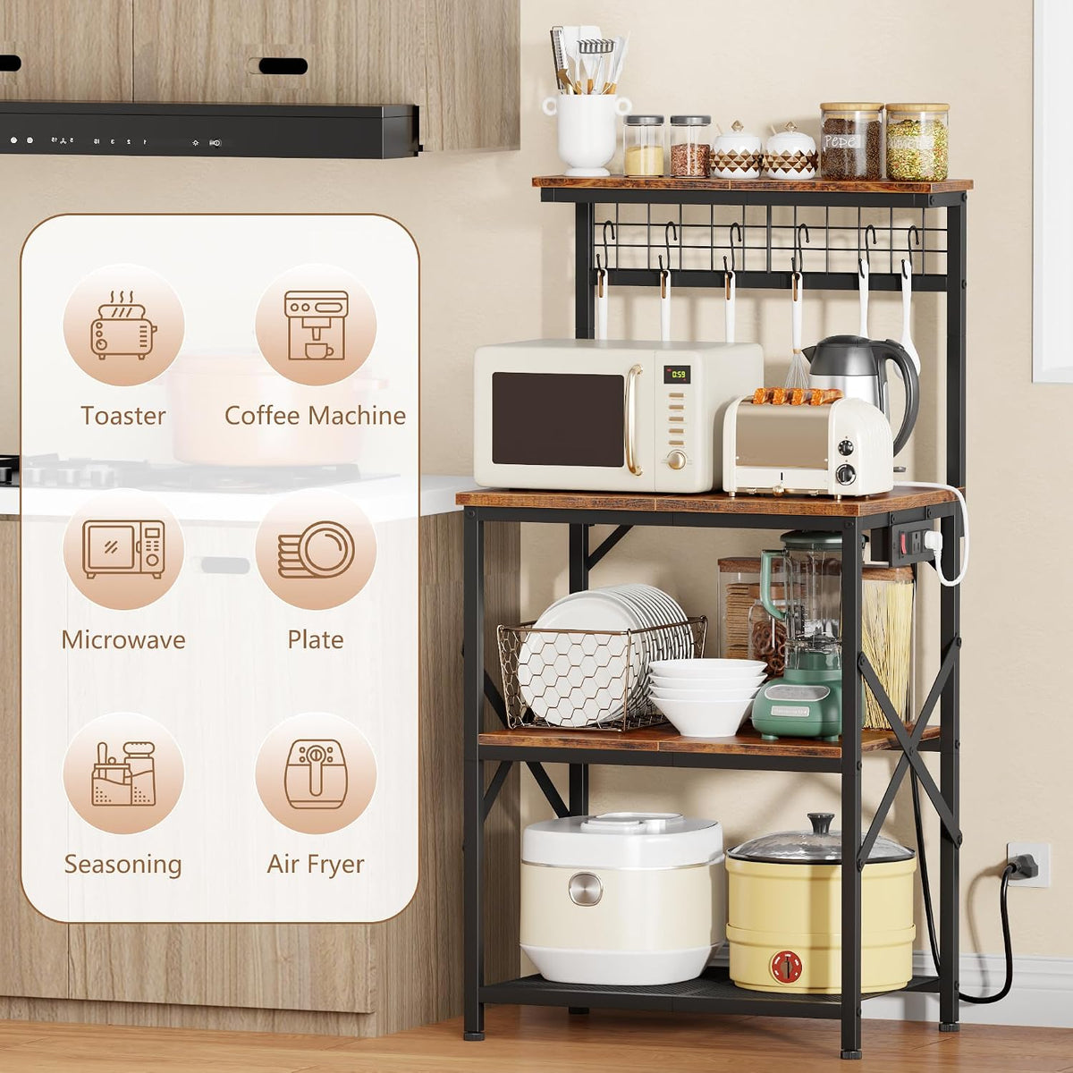 Kitchen Bakers Rack with Power Outlet, 22-Inch Microwave Stand – features