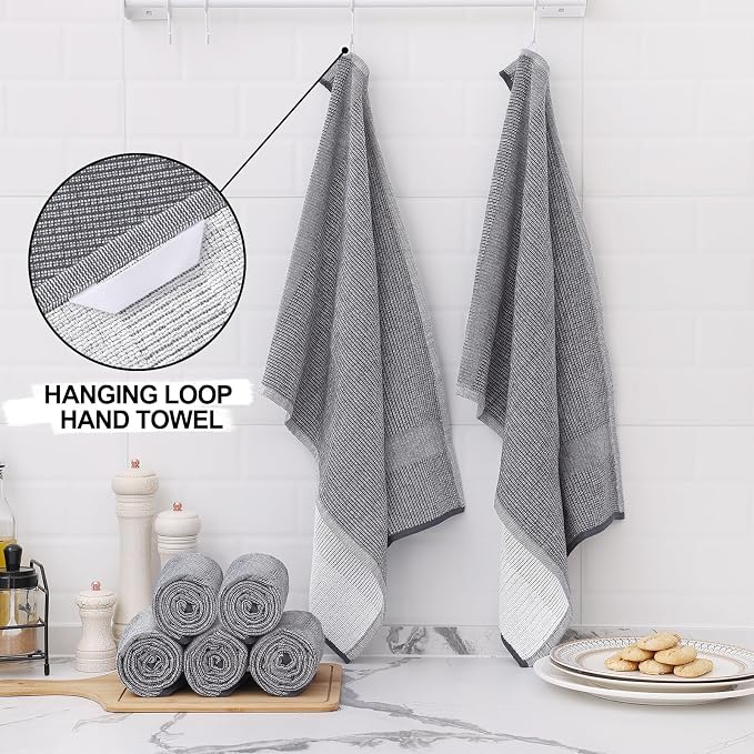 Grey Cotton Kitchen Dish Towels, 6 Pack, 18 x 28 Inch