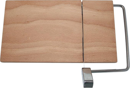 SlidingSusan Cheese Cutting Board - 11” Beech Wood with Silver Stainless Steel Slicer - Charcuterie Block for Hard & Soft Cheeses, Butter, Meat – Heavy Duty Handheld Kitchen Tool