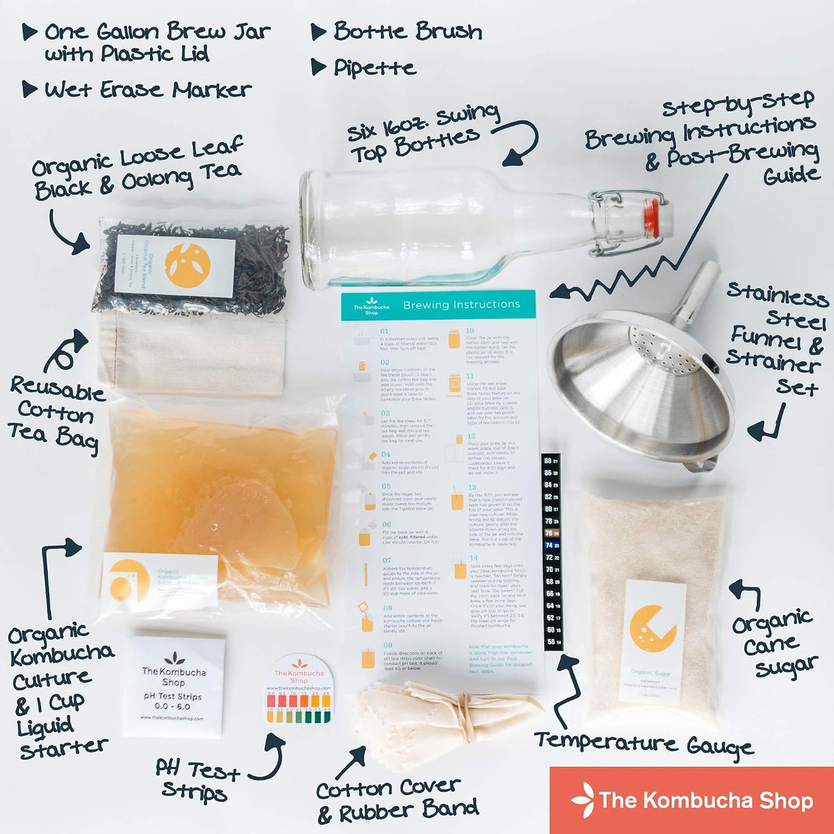 Deluxe Organic Kombucha Starter Kit - Six Swing Top Bottles, Stainless Steel – close-up