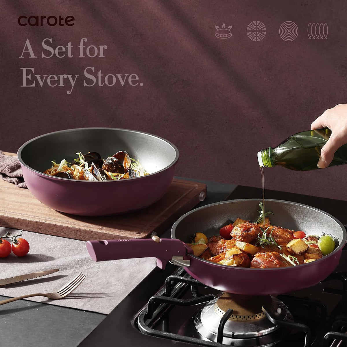 21pcs Pots and Pans Set Non Stick, Detachable Handle Cookware Sets – features