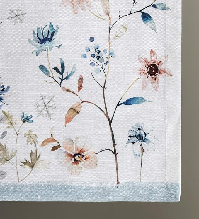 Table Runner, 100% Cotton, 14.5 x 90 Inch Ice Floral Watercolor