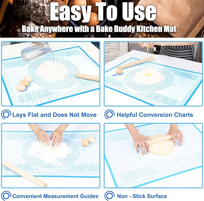 Extra Large Silicone Pastry Mat 34x26 Inch - Nonstick Baking Mats with Measurements, Great for Dough Rolling, Pastry, Pie Crust, Fondant, Cookies, Bread, Pasta, Pizza, Counter Mat