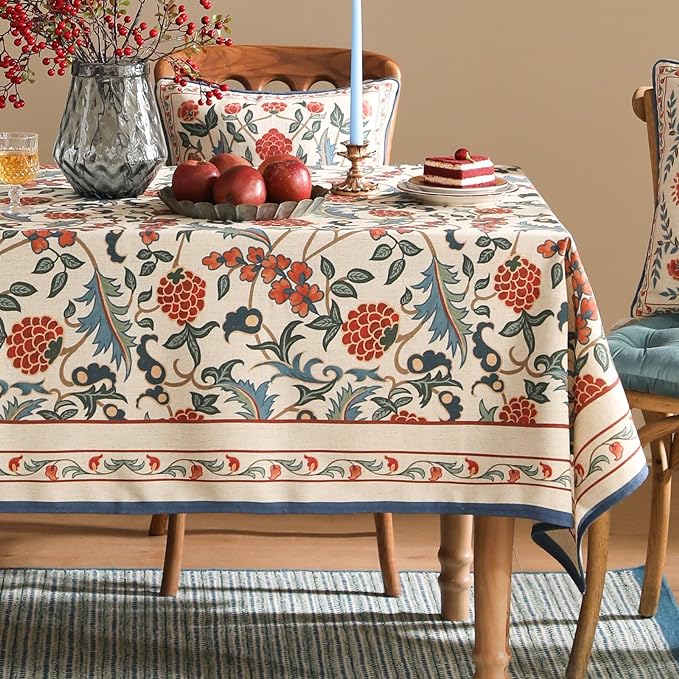 patdrea Designer Vintage Linen Extra Long Tablecloth for Rectangle Table,French Soft Floral Tablecloths,Colorful Table Cover for Kitchen Dining,Parties,Christmas,Thanksgiving,Party,67"x118"-Puno