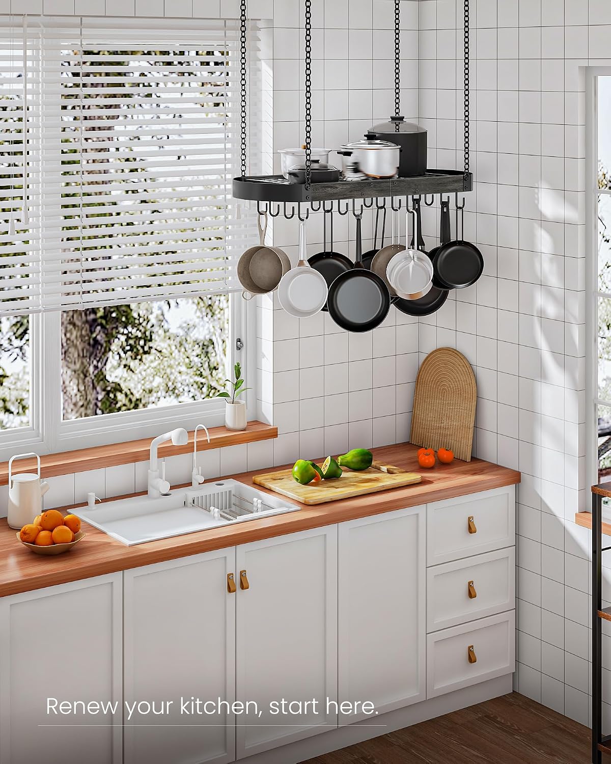 31.7-Inch Hanging Pot Rack, Space-Saving Pot Hanger for Kitchen, Ceiling Pan – alternate view