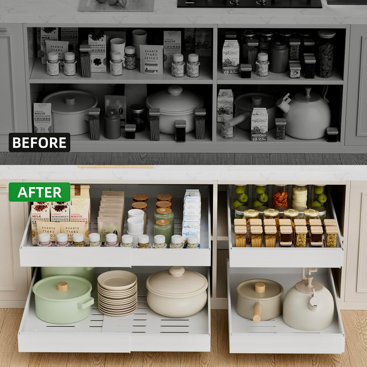4 Pack Expandable Pull Out Cabinet Organizer,21" Deep – close-up