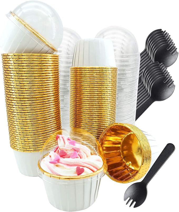 Baking Cups with Dome Lids, 100 Count White Foil Mini Liners
