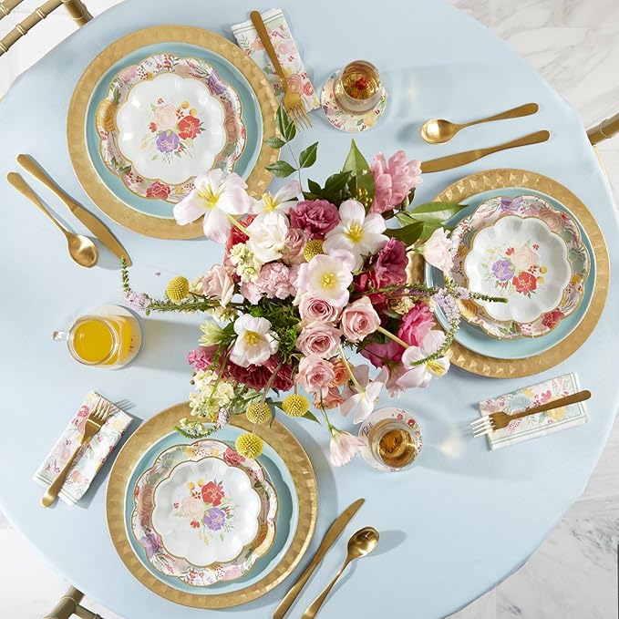 Kate Aspen Garden Blooms 62pc Paper Plates Napkins, 16pcs 7 inch & 16pcs 9 inch Heavy Duty Disposable Party Plates, 30pcs 6.5 inch Durable Paper Napkins for Bridal Shower, Baby Shower, Wedding Party