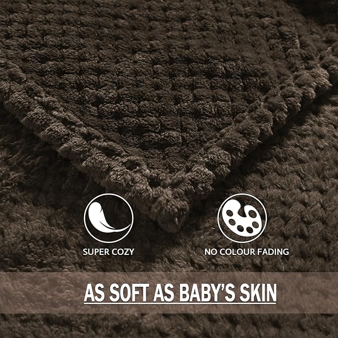 Throw Blanket Coffee Waffle Jacquard Flannel 50 x 70 Inches
