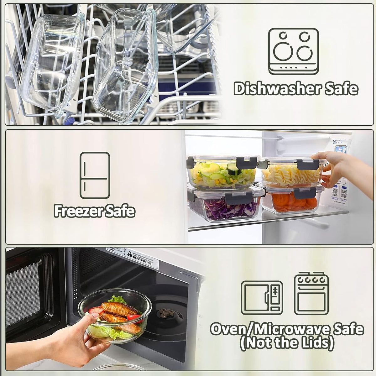 30 Piece Extra Large Glass Food Storage Containers with Lids,Gray – features