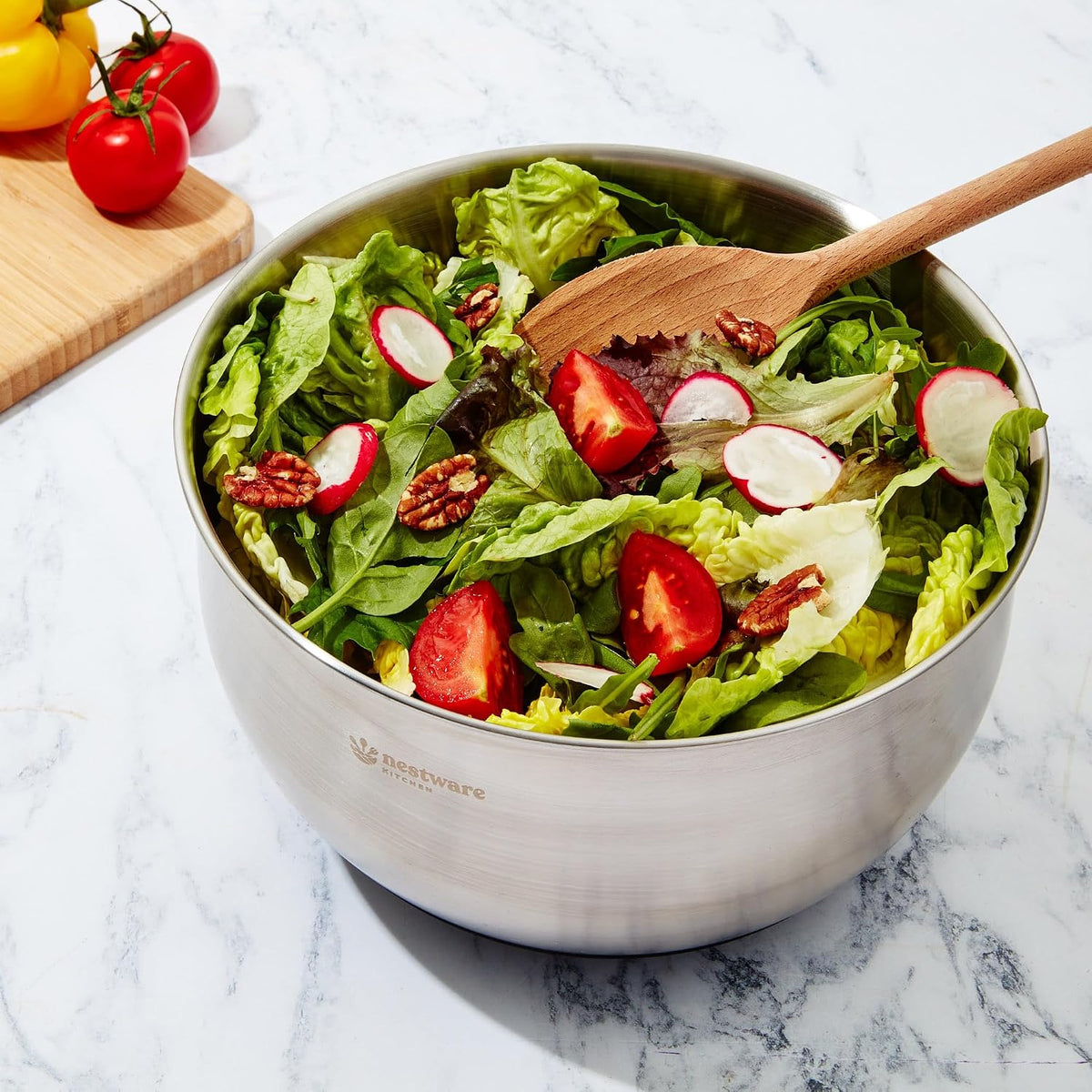 Large Stainless Steel Salad Spinner, 5.3 Qt, Black – another angle