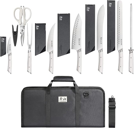 Cangshan HELENA Series German Steel Forged BBQ Knife Set (White, 9-Piece Bag Set)