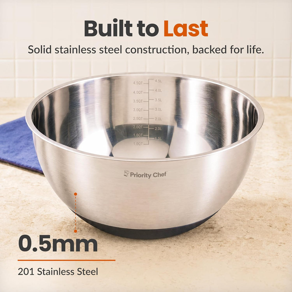 Premium Mixing Bowls with Airtight Lids Set, Thicker Stainless Steel, Black – features