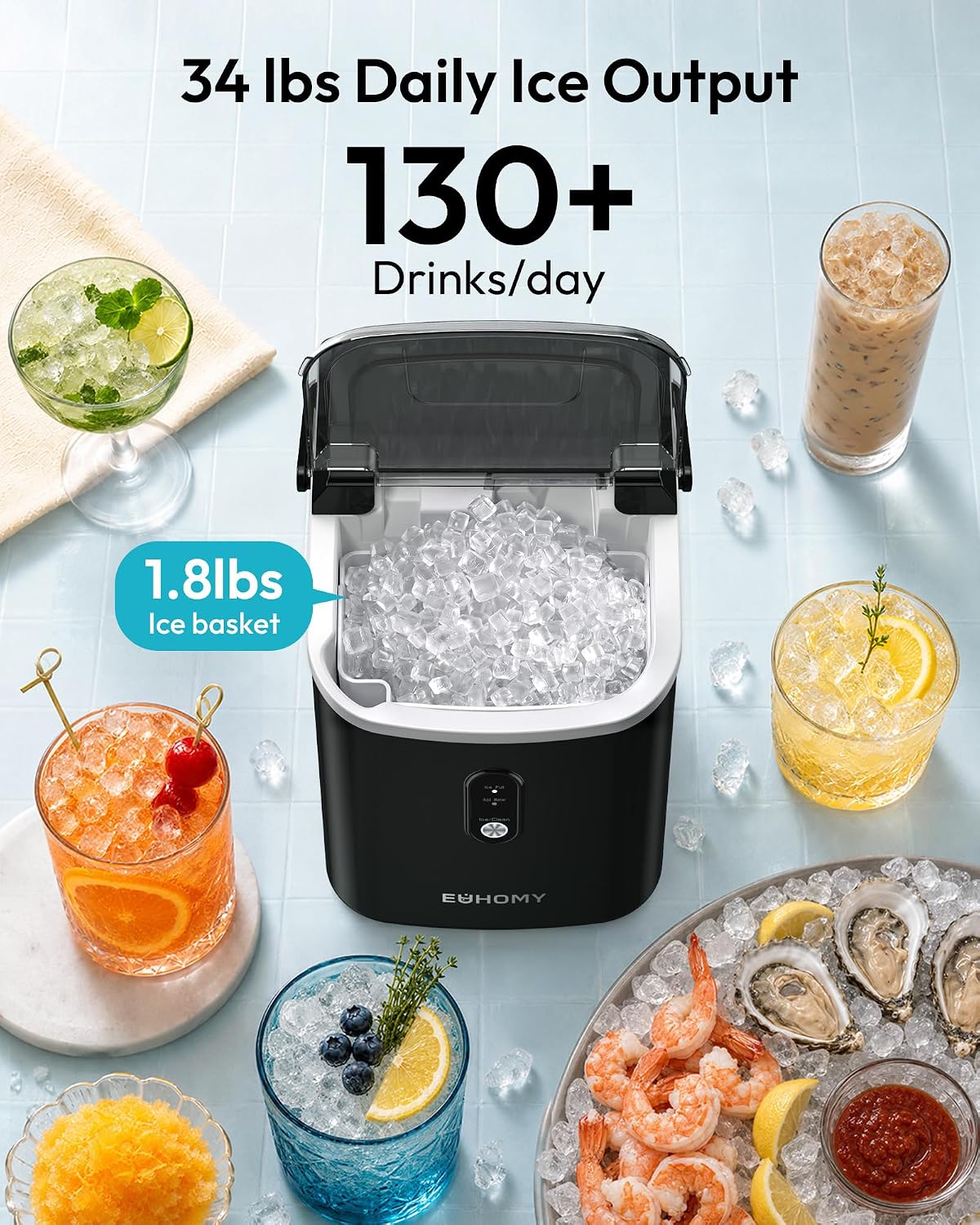 Nugget Ice Maker Countertop with Handle, Ready in 6 Mins, 34lbs Per Day – close-up