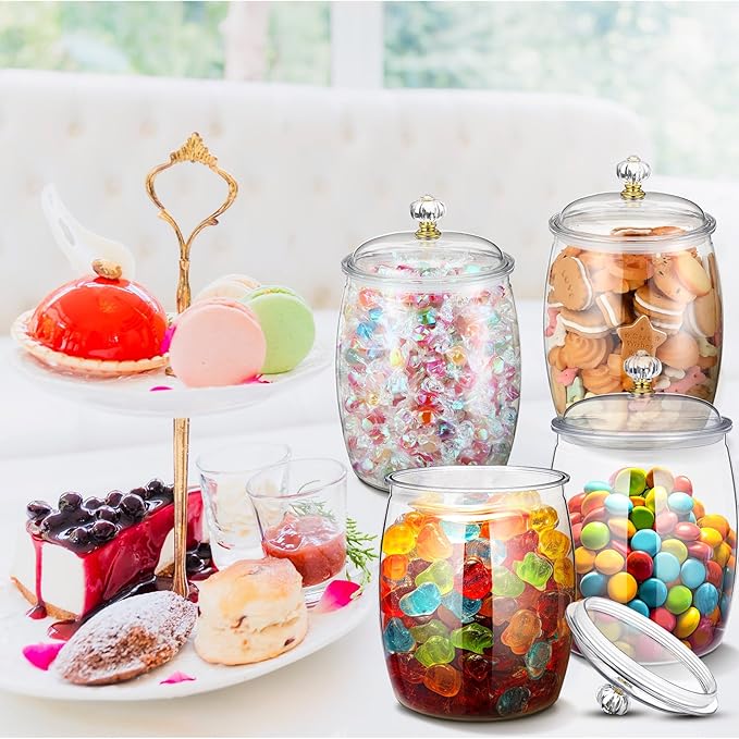 Food Jar Canisters 6 Pack, Clear Plastic Candy Jars with Lids, 42 oz