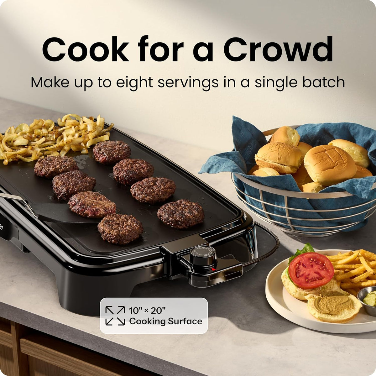 XL Electric Griddle with Removable Temperature Control, Immersible Flat Top – detail