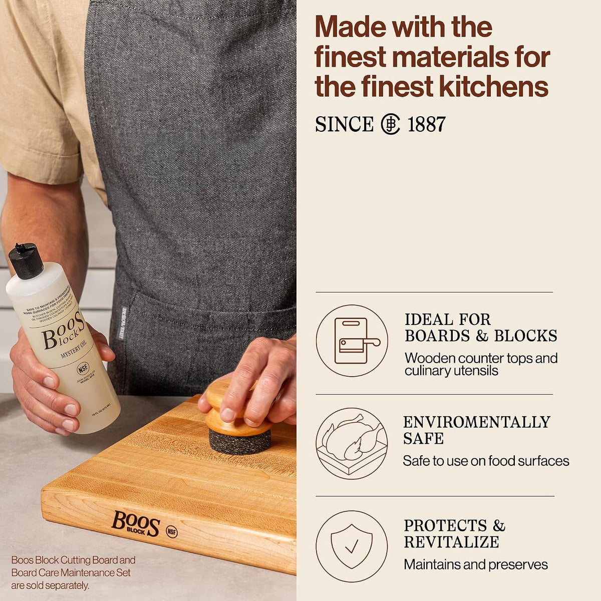 3-Pc Butcher Wood Cutting Board Oil & Cream with Applicator – set view