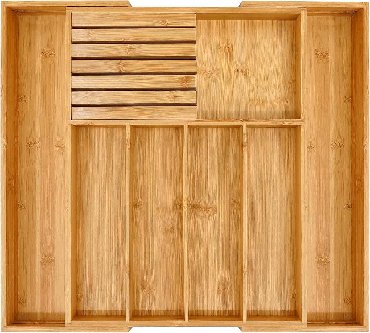 Bamboo Silverware Drawer Organizer, 7 Slots, Natural