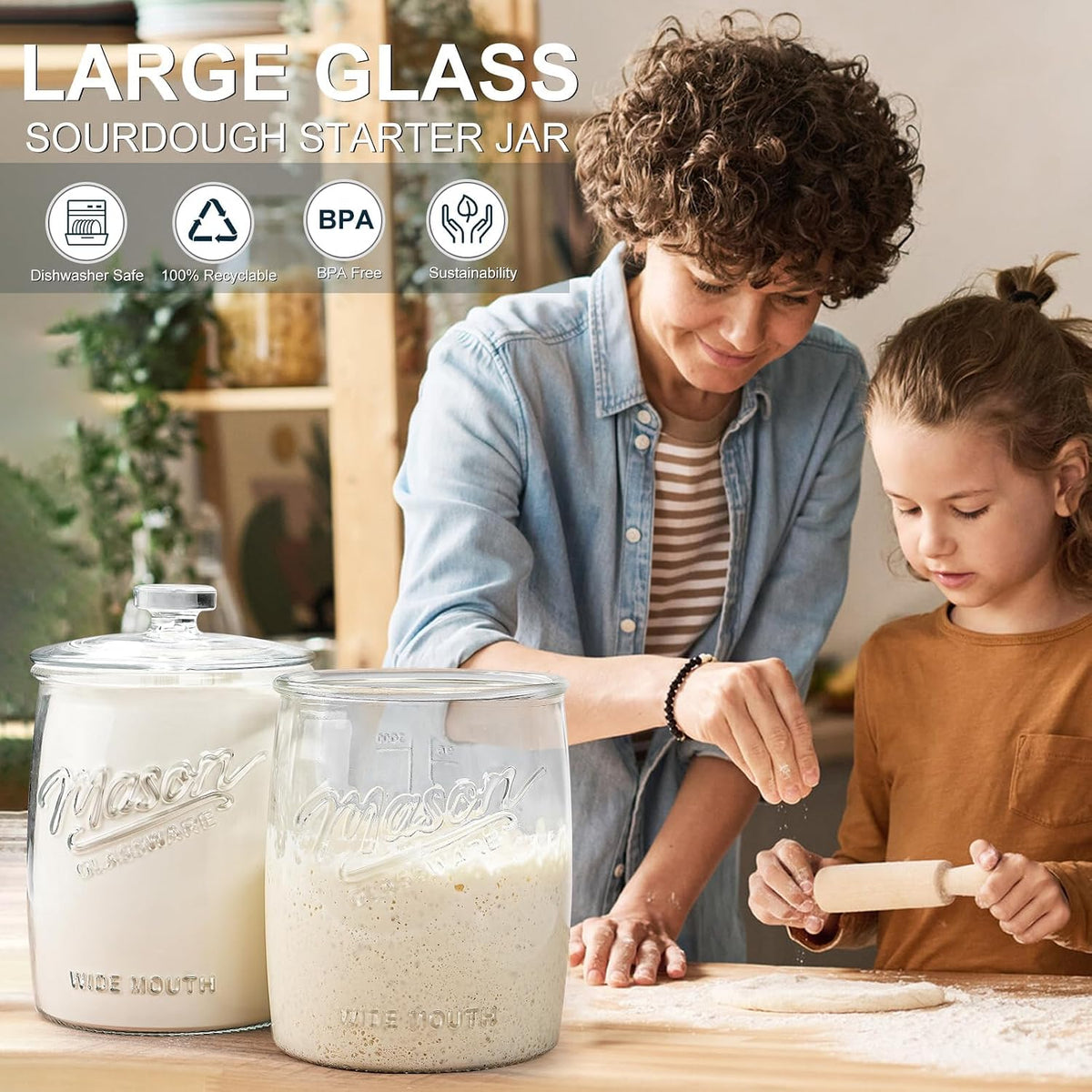 2 Pack Cookie Jar, 1 Gallon Glass Jar with Airtight Lids for Flour – detail