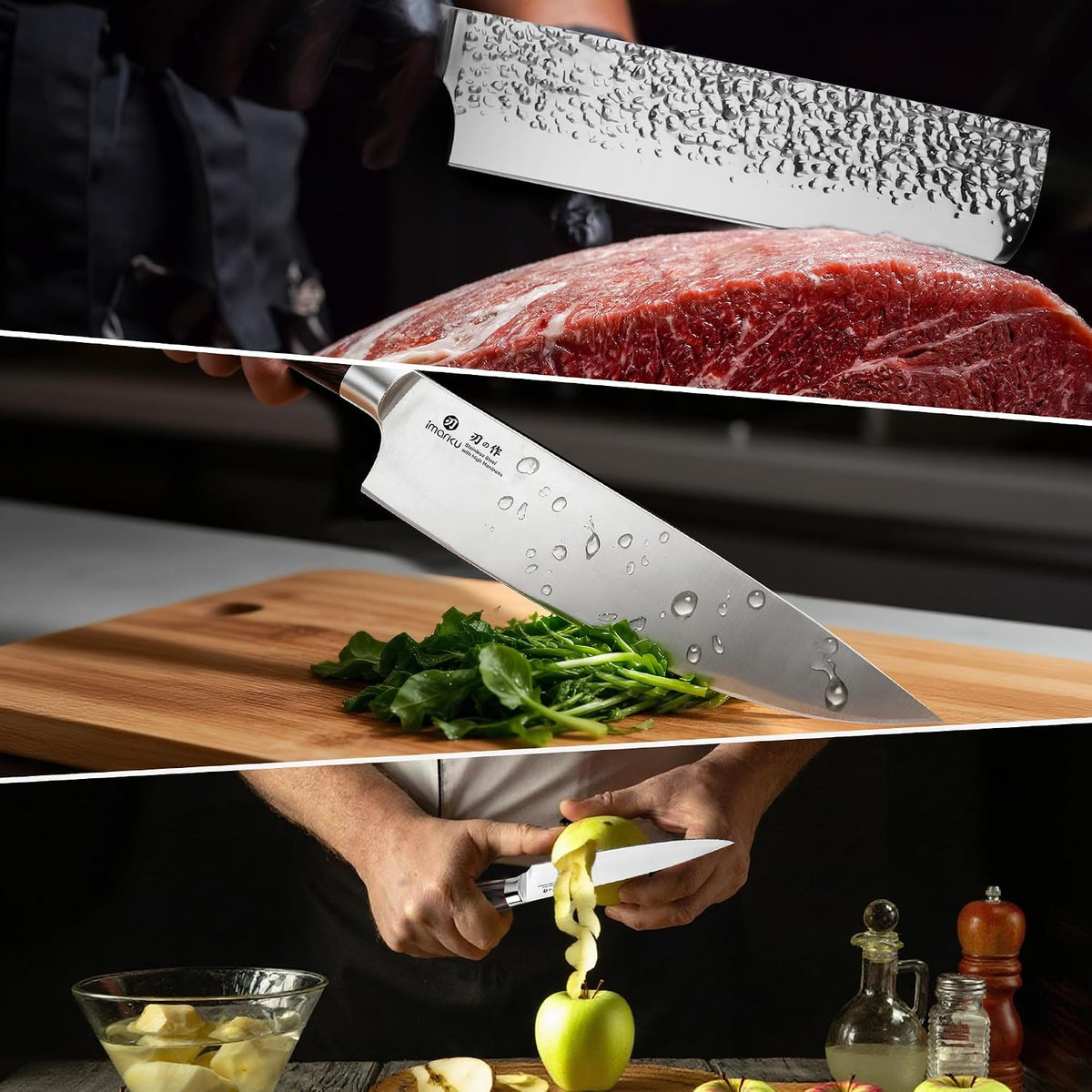 3 Pieces Knife set, Japanese HC Stainless Steel Kitchen Knife Set – another angle