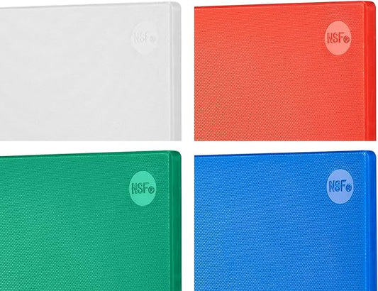 CURTA 4-Pack Cutting Boards for Kitchen, 24" x 18" x 0.5" 4-Piece (White, Red, Green, Blue) Color Coded Plastic Chopping Board with Anti Slip Surface Dishwasher Safe