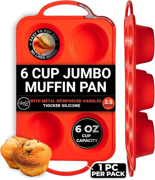 Silicone Jumbo Muffin Pan 6 Cup–Non-Stick Cupcake Pans for Baking, Heavy-Duty Large Silicone Muffin Pans for Baking, BPA-Free, Easy-Release, Oven & Dishwasher Safe