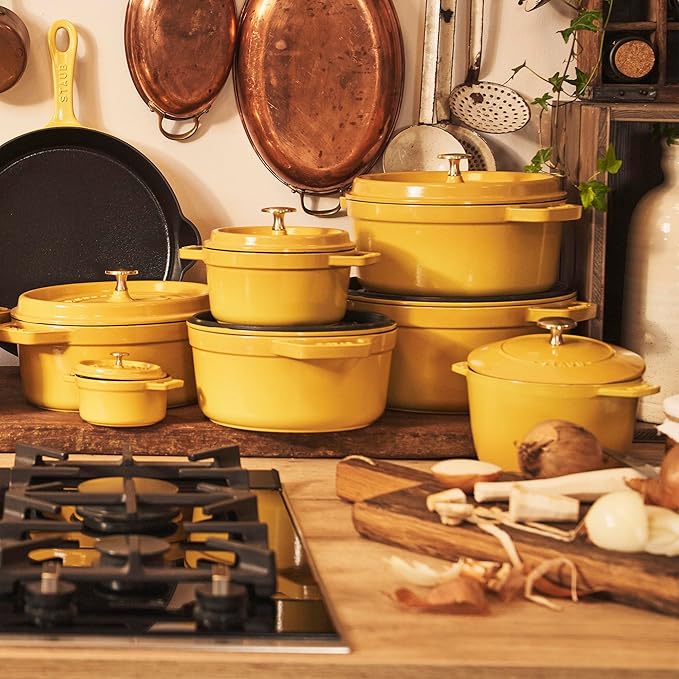 Staub Cast Iron Round Cocotte, Dutch Oven, 5.5-quart, serves 5-6, Made in France, Citron