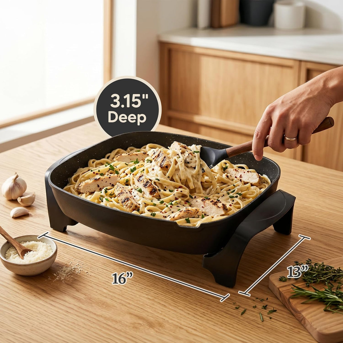 10.5Qt Nonstick Electric Skillet, Extra-Deep 16"x13" – detail
