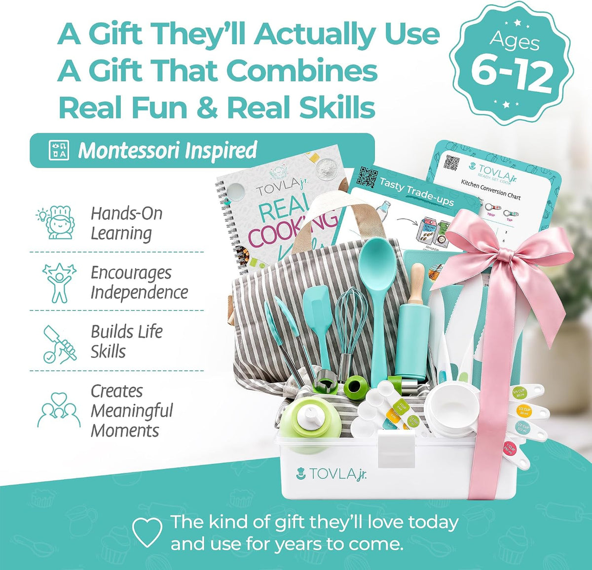 Jr. Kids Real Cooking and Baking Set | Ultimate Gift Kit | Ages 6-12 – size reference
