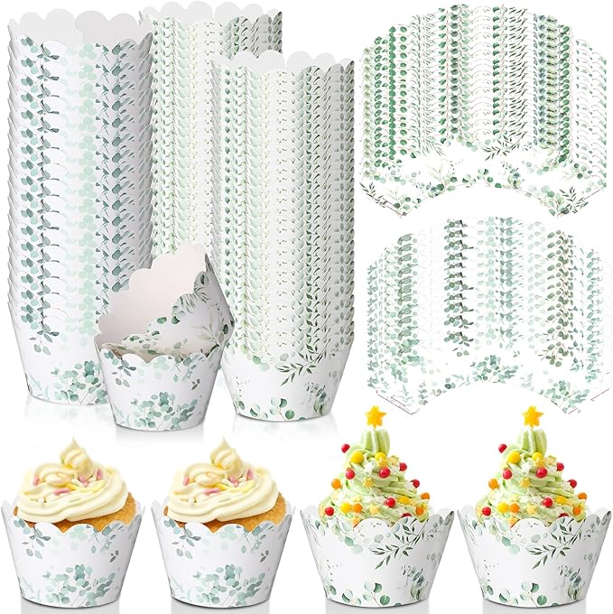 Baking Cups, 100 Count Green Eucalyptus Leaf Cupcake Wrappers