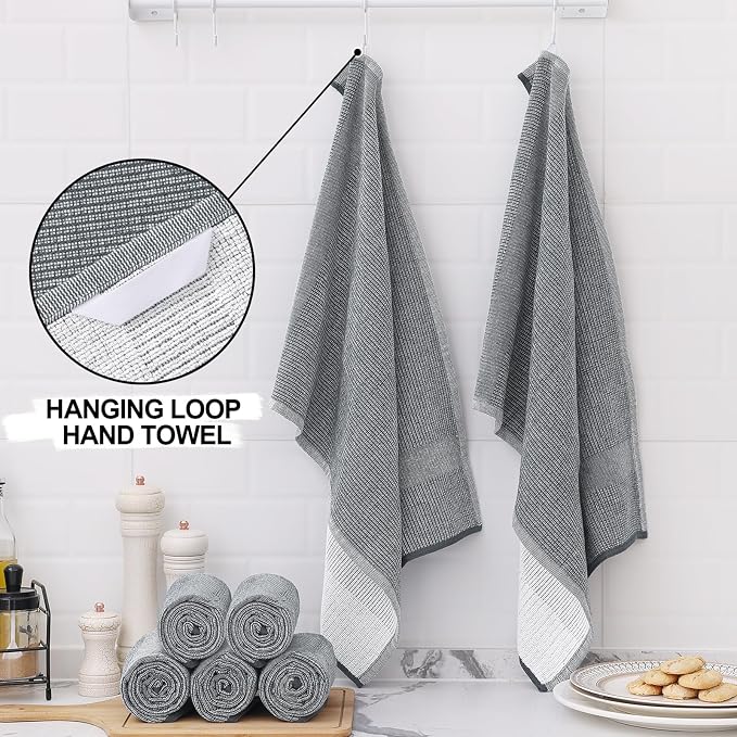 Dish Towels 8 Pack, 100% Cotton 380 GSM Grey Kitchen Towels