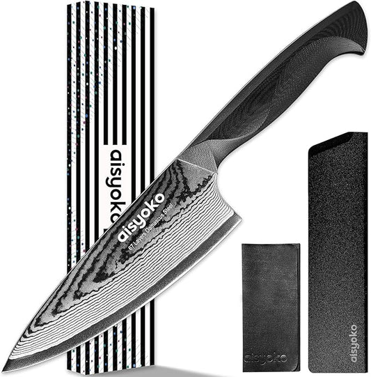 Damascus 6.5" Chef Knife Sharp Kitchen Knife Japan VG-10 Stainless Steel Carbon Ultra Sharp Kitchen Cooking Knife, Ergonomic G10 Handle Deluxe Gift Box
