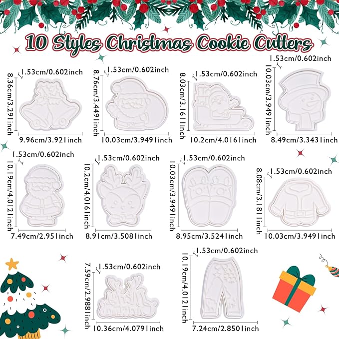 Flycalf Christmas Cookie Cutters Santa with Plunger Stamps Holiday PLA Baking Accessories Cutter Molds Gifts Decorative Party 3.5" Kitchen Cake Supplies