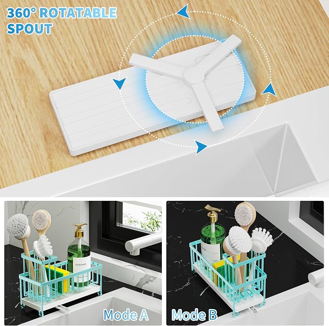 Kitchen Sink Sponge Holder, Turquoise Stainless Steel with Brush Holder