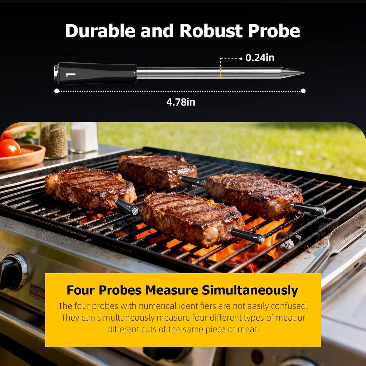 Wireless Meat Thermometer with APP Control，4 Probes Meat Thermometer Digital – close-up