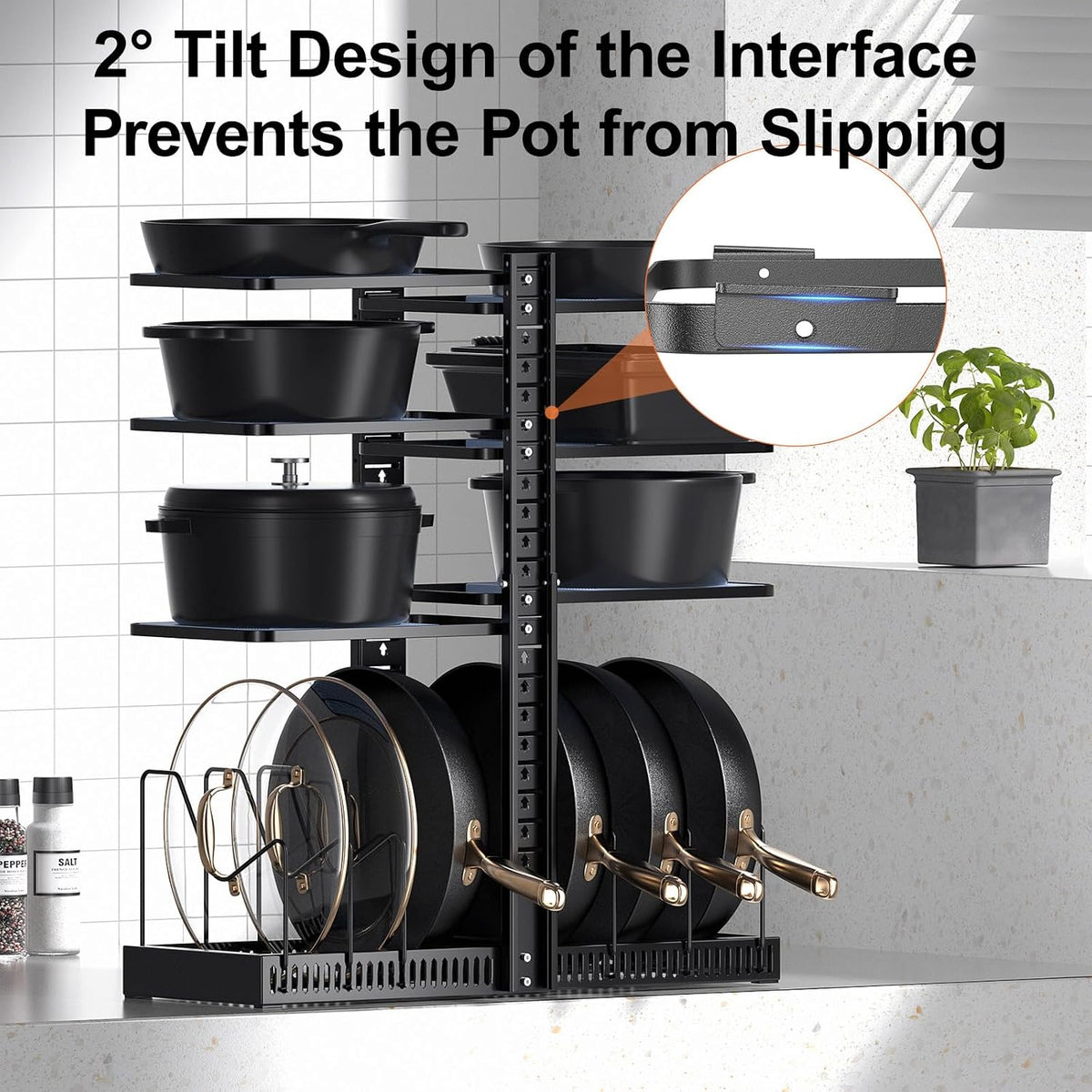 Pots and Pans Organizer under Cabinet, Kitchen Storage Rack, Black – alternate view