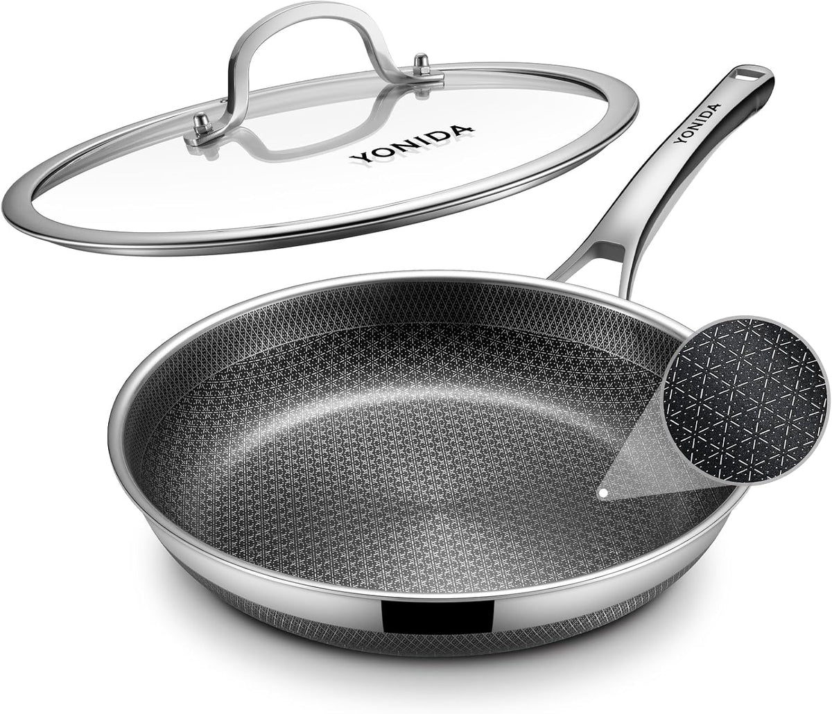 Non Stick Frying Pans, 12 inch Hybrid Fajita Pans with Lid