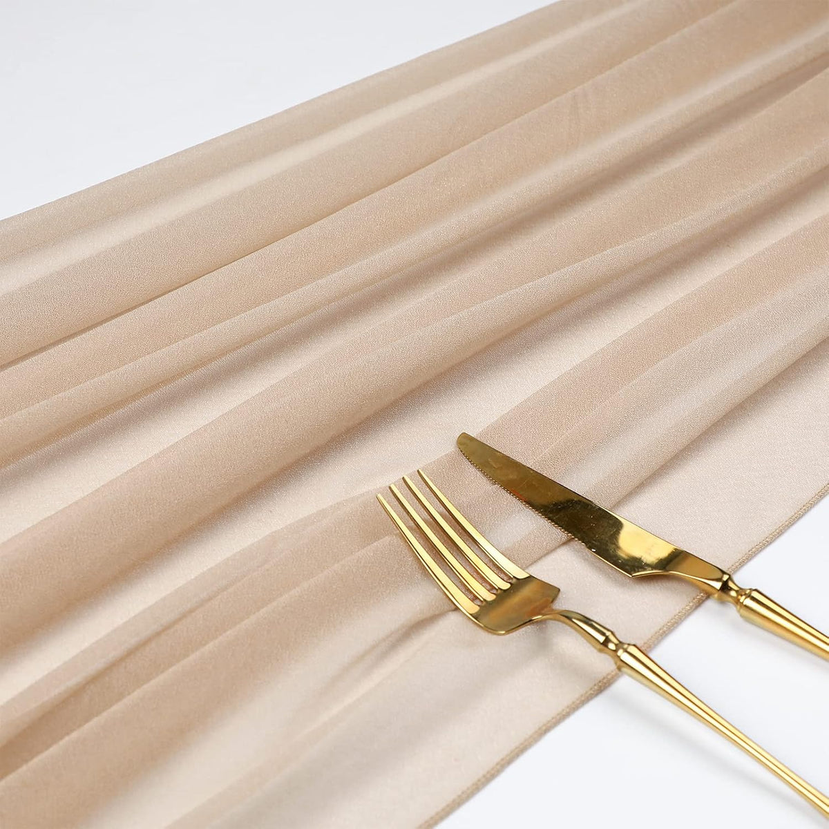10 Pack Champagne Chiffon Table Runner 30x120 Inches Romantic Sheer Wedding – detail